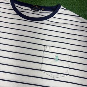 Polo Ralph Lauren White And Blue Striped  Pocket Tee Shirt Mens Size XL